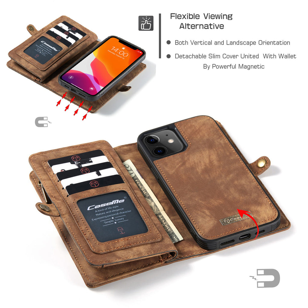 iPhone 17 CaseMe Detachable Case Leather Zip Wallet Cover