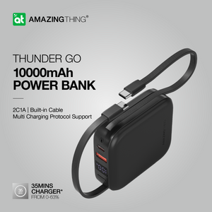 AMAZINGTHING PD 22.5W 10000mAh Portable Power Bank with Built-in Cable - THUNDER GO Series