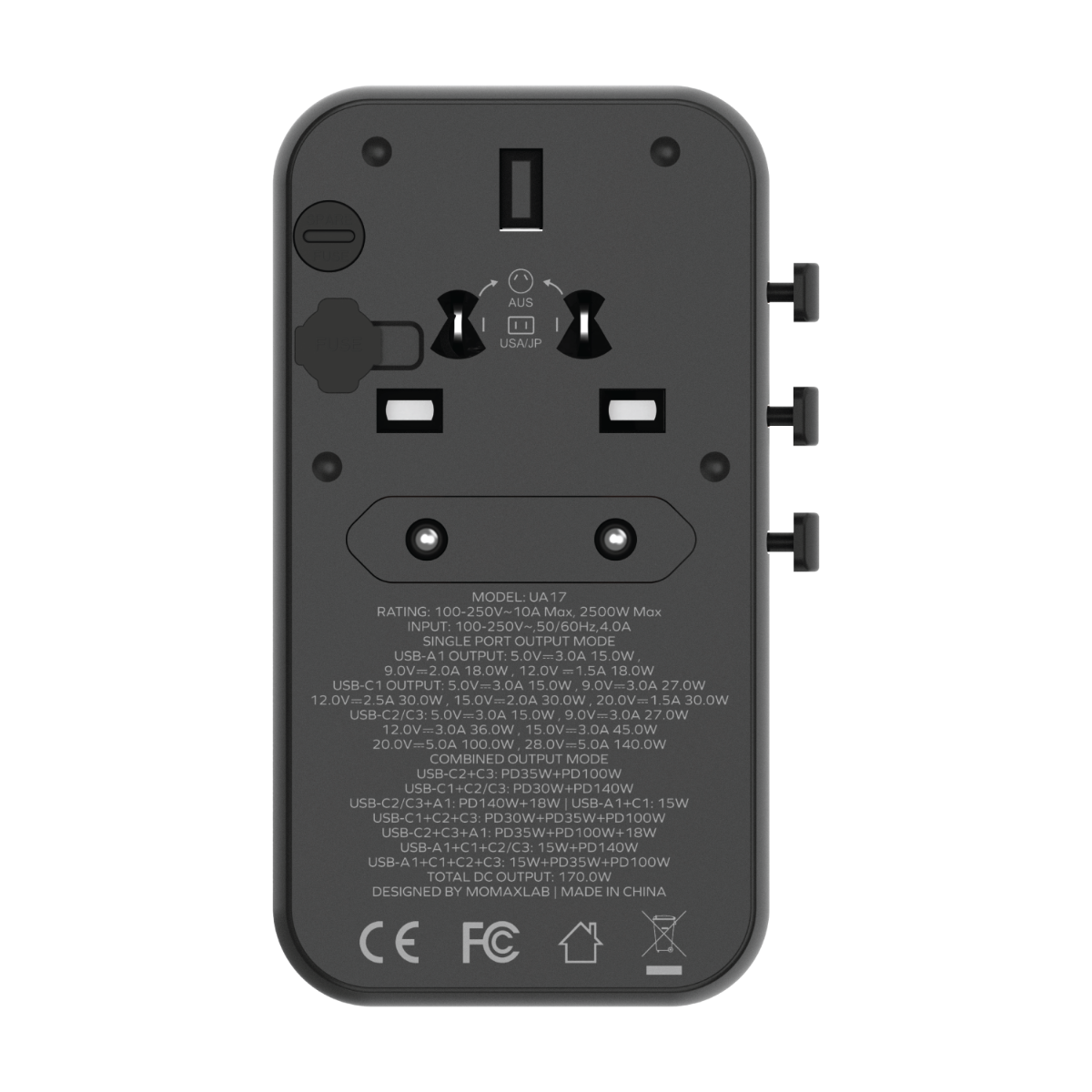 Momax 1-World (170W) GaN PD (4-Port) USB Type-C Charger / AC Plug / Travel Adapter