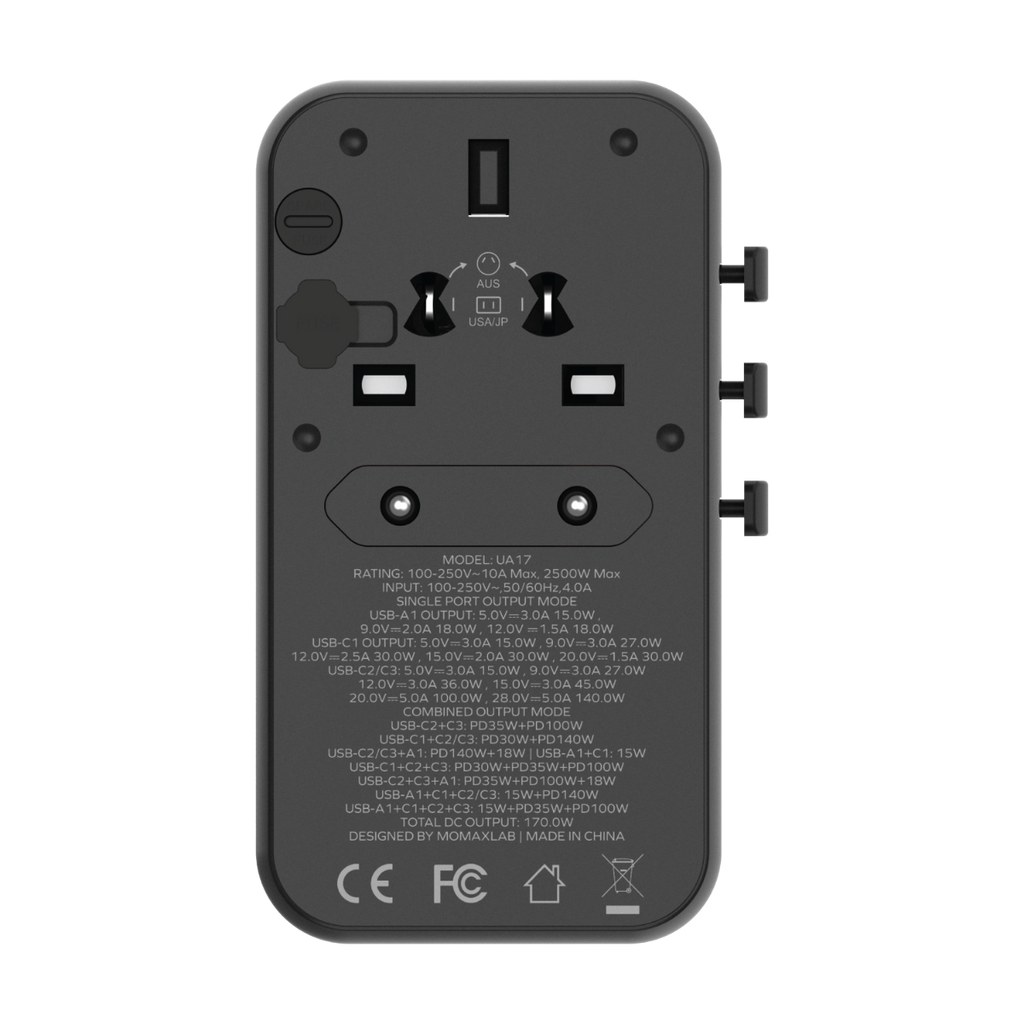 Momax 1-World (170W) GaN PD (4-Port) USB Type-C Charger / AC Plug / Travel Adapter