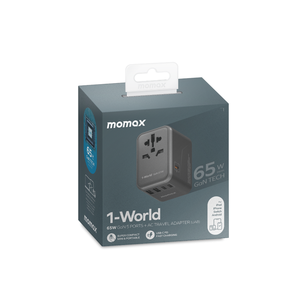 Momax 1-World (65W) GaN PD (5-Port) USB Type-C Charger / AC Plug / Travel Adapter