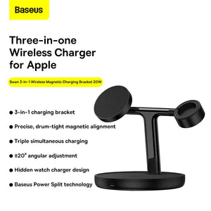 Baseus Swan 3-in-1 MagSafe Magnetic Wireless Charging Stand for iPhone, Airpods and Apple Watch