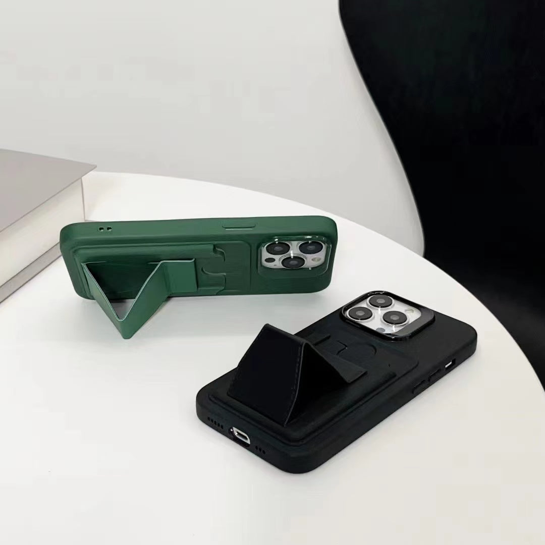 Defender Liquid Silicone & Hard Case Protection Drop Proof Tough Case with Card Holder and Kickstand for iPhone