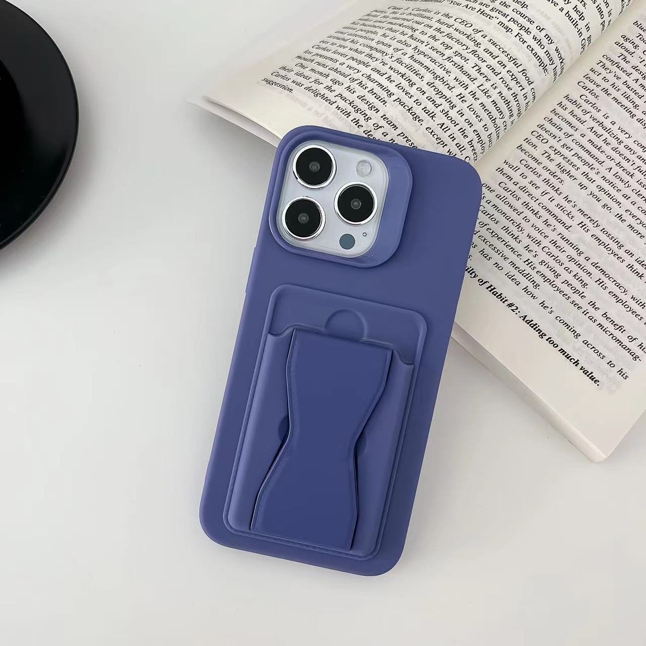 Defender Liquid Silicone & Hard Case Protection Drop Proof Tough Case with Card Holder and Kickstand for iPhone