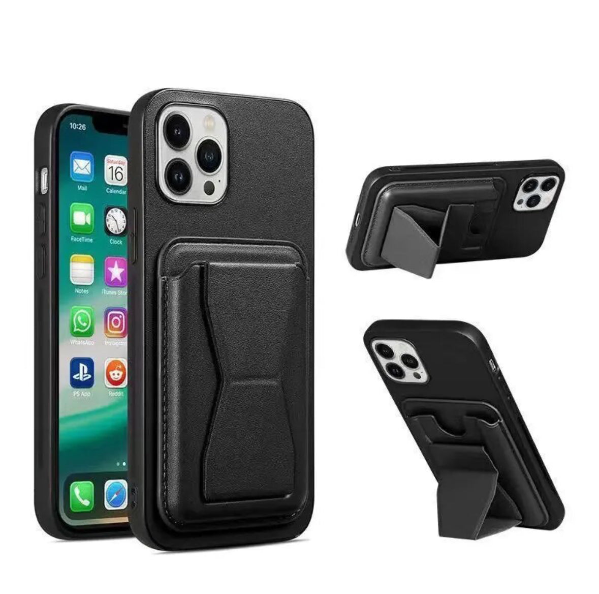 Defender Liquid Silicone & Hard Case Protection Drop Proof Tough Case with Card Holder and Kickstand for iPhone