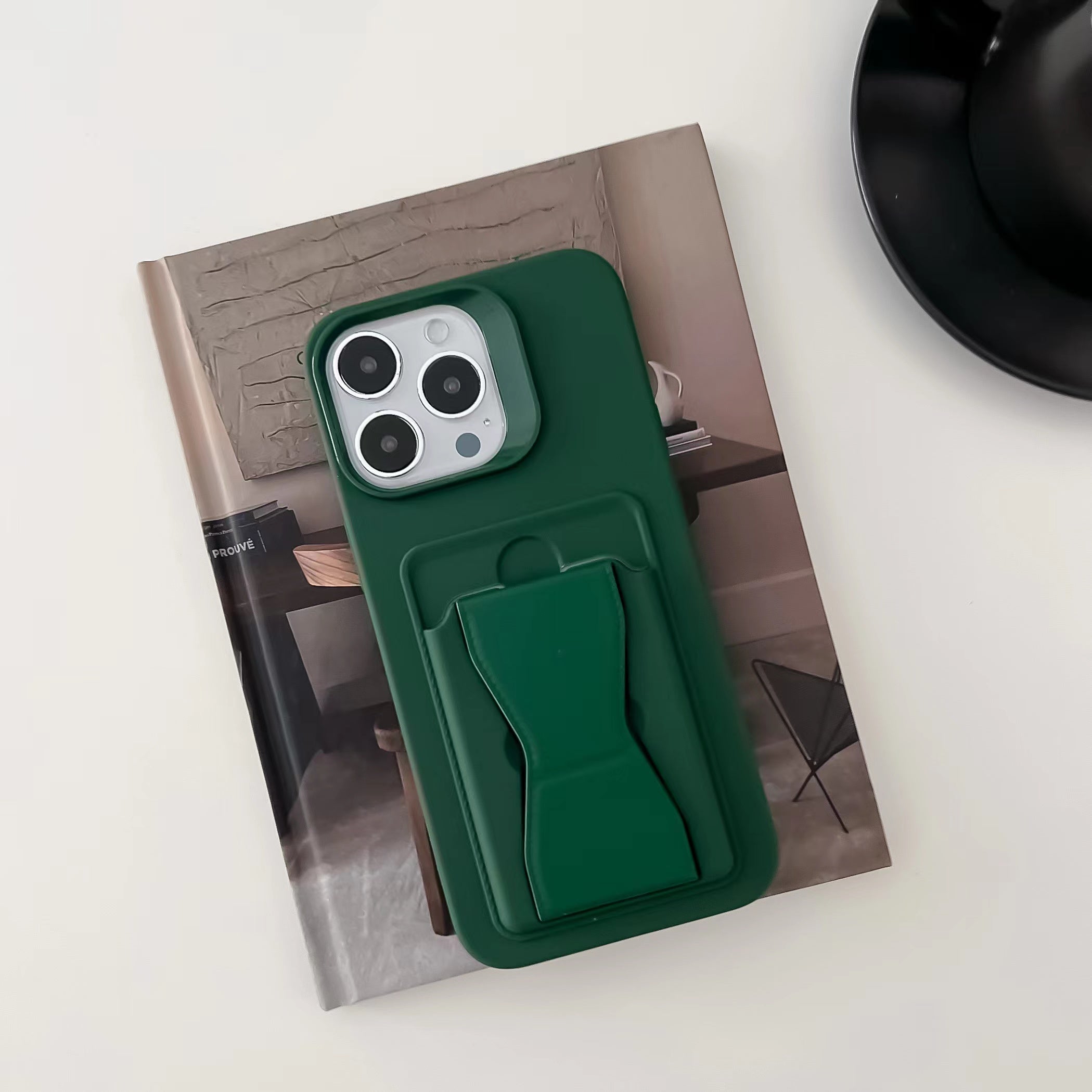 Defender Liquid Silicone & Hard Case Protection Drop Proof Tough Case with Card Holder and Kickstand for iPhone