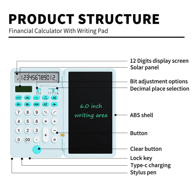 NEWYES AB0608 6 Inch LCD Writing Tablet with 12 Digits Calculator