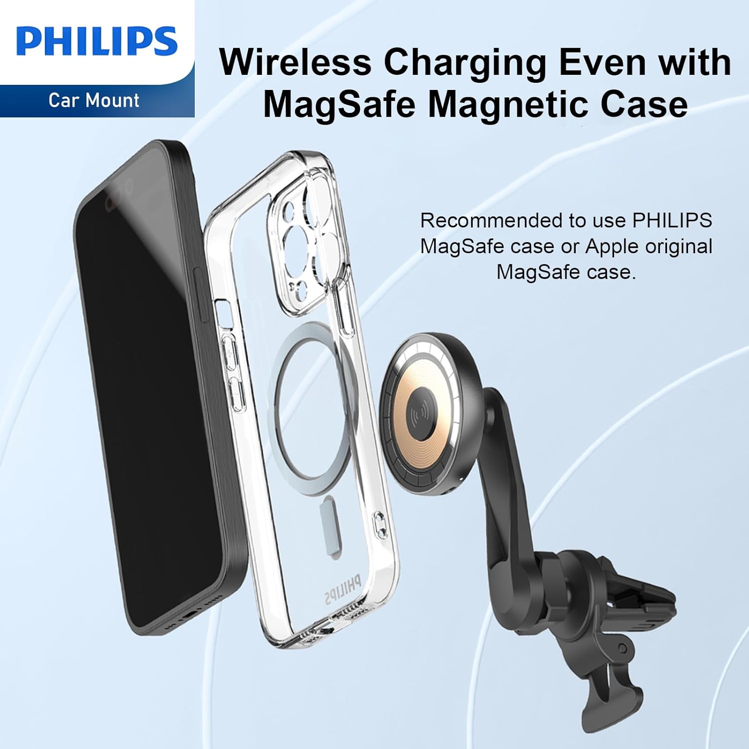 Philips 15W Qi Fast Wireless Car Charger Phone Mount (DLK3525Q)
