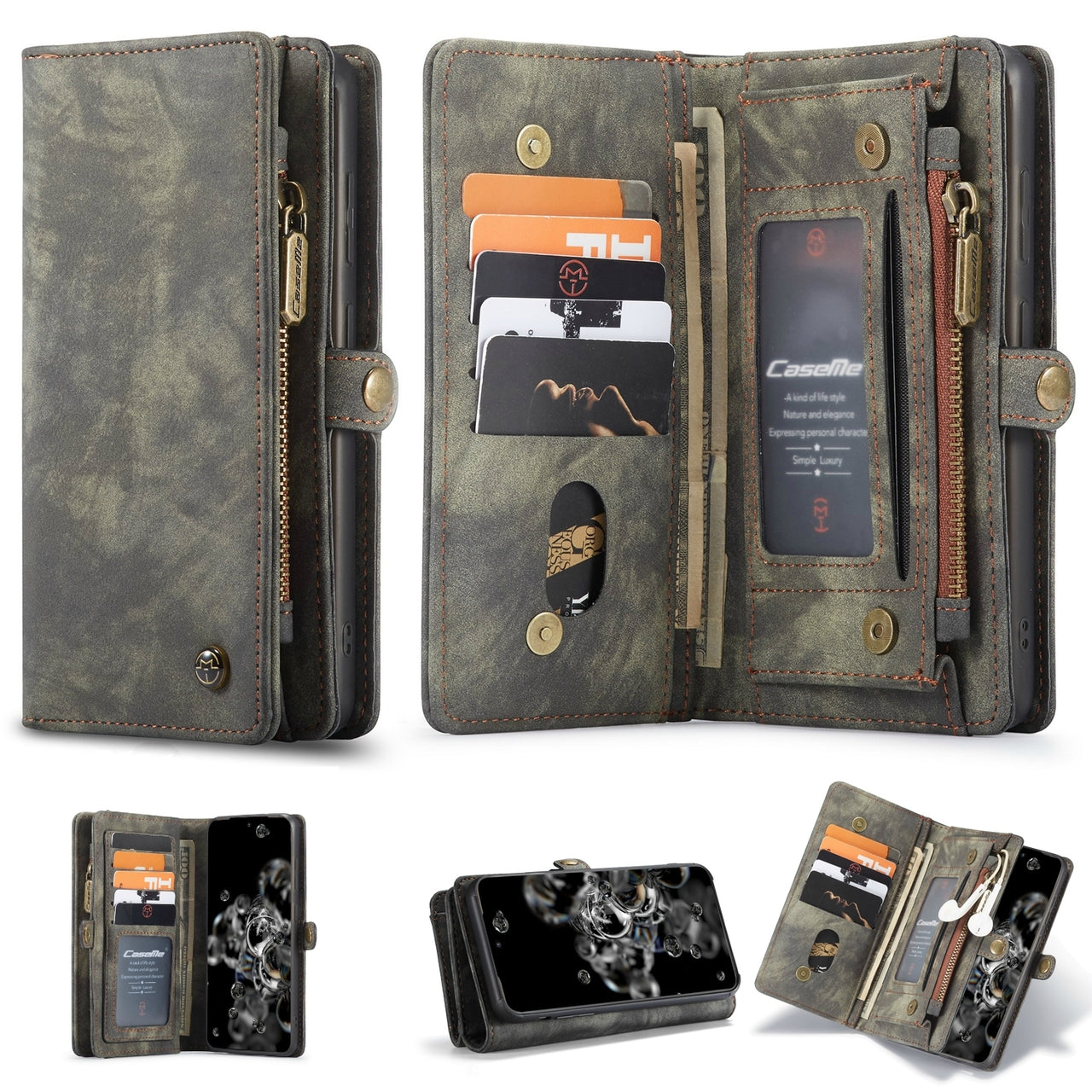 iPhone 17 CaseMe Detachable Case Leather Zip Wallet Cover