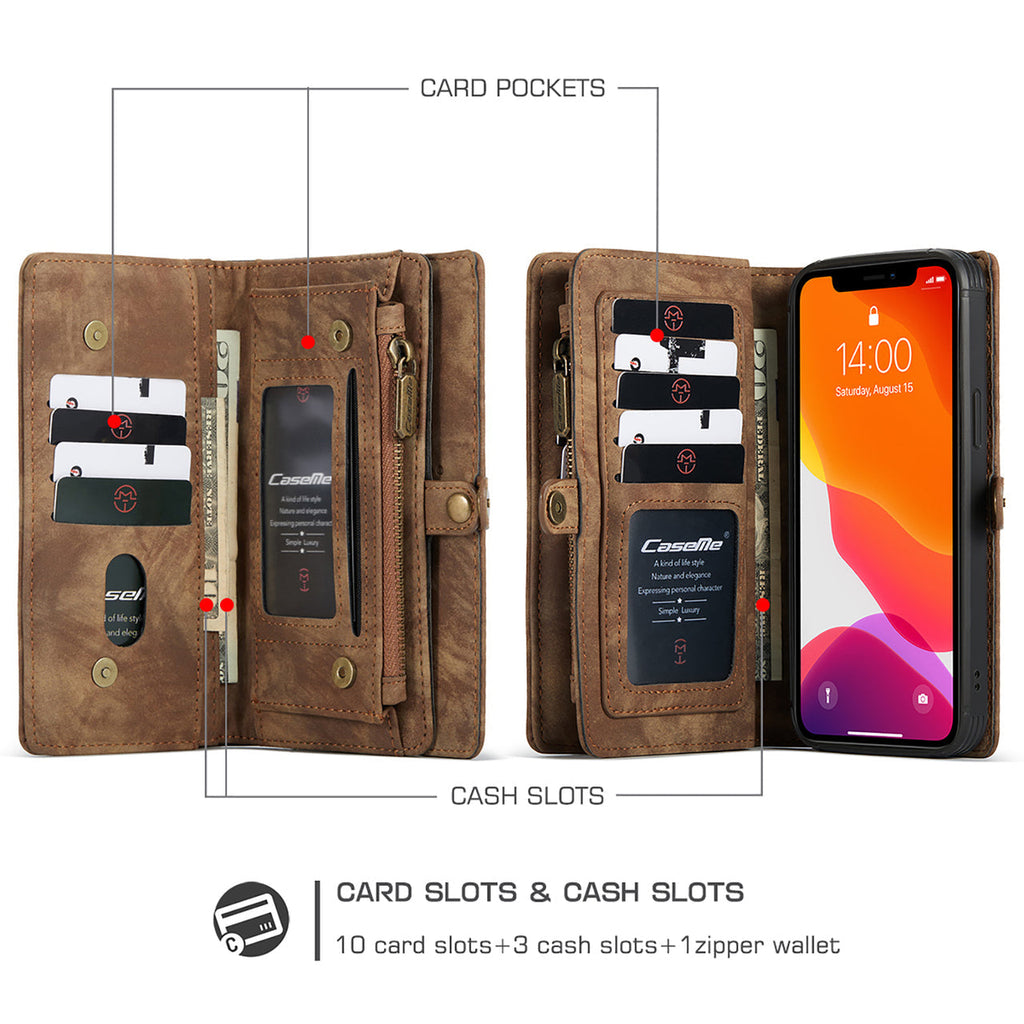 iPhone 17 CaseMe Detachable Case Leather Zip Wallet Cover