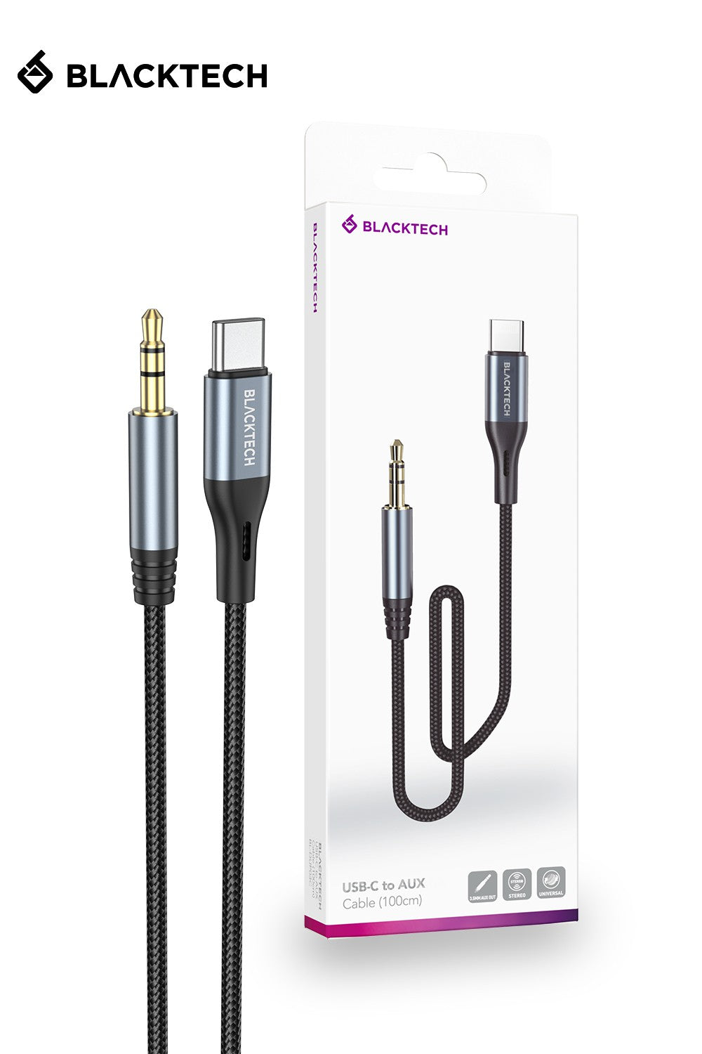 BLACKTECH Lightning / USB-C to AUX Braided Super Tough Cable 100cm
