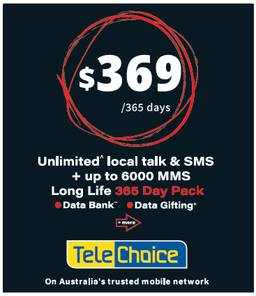 TeleChoice 365 Days Long Expiry Prepaid SIM $369 Starter Pack