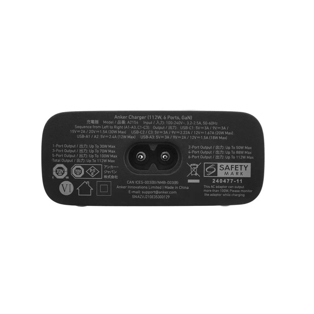 Anker 112W Super Fast 6 Ports USB-A X 3 & USB-C X3 Charger A2154T11