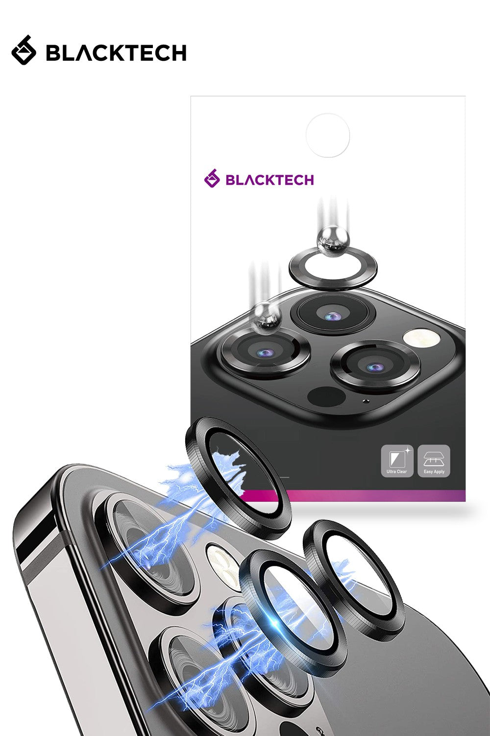 iPhone BLACKTECH Aluminum Alloy 9H Glass Camera Protector