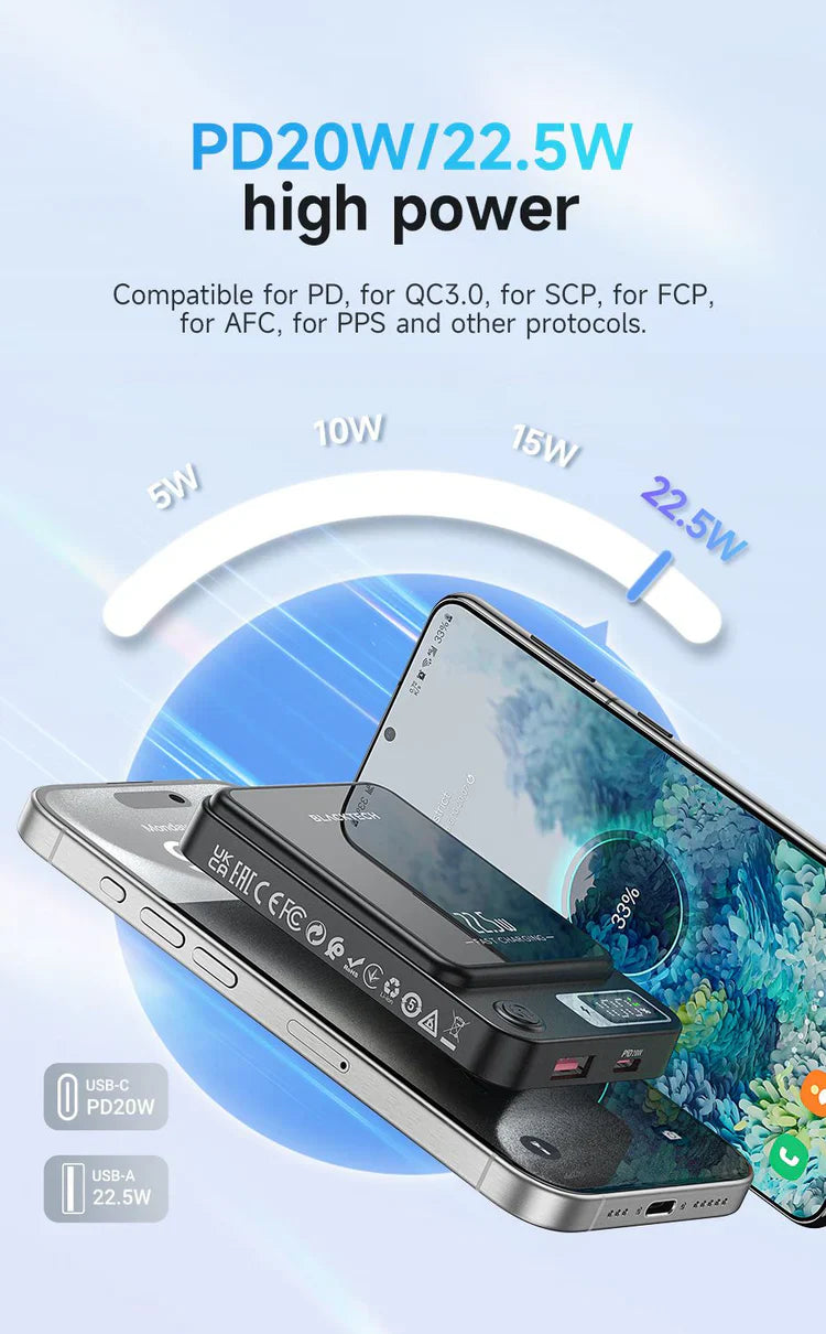 BLACKTECH BL-DB40 5000mAh 15W PD20W Magentic Digital Display Fast Wireless Charging Power Bank
