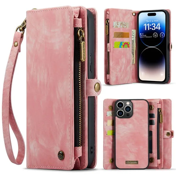 iPhone 17 Pro CaseMe Detachable Case Leather Zip Wallet Cover