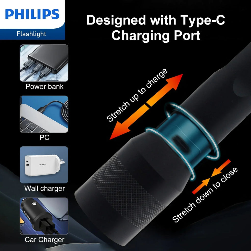 Philips SFL3602R Rechargeable LED Flashlight 1000 Lumens (Black)