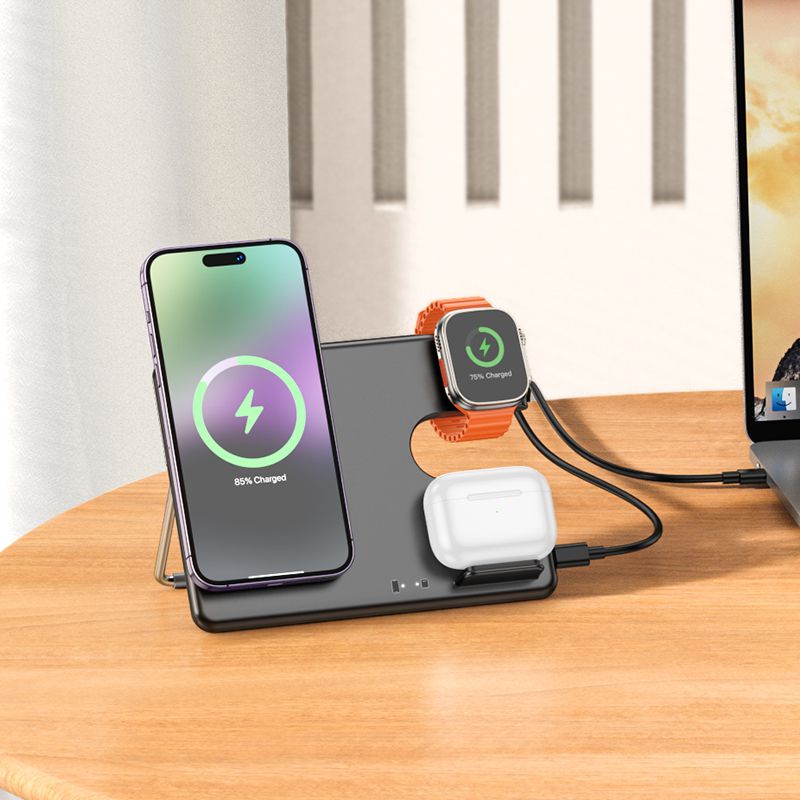Hoco CQ1 15W Geek Folding 3 in 1 Magnetic Fast Wireless Charger For iWatch