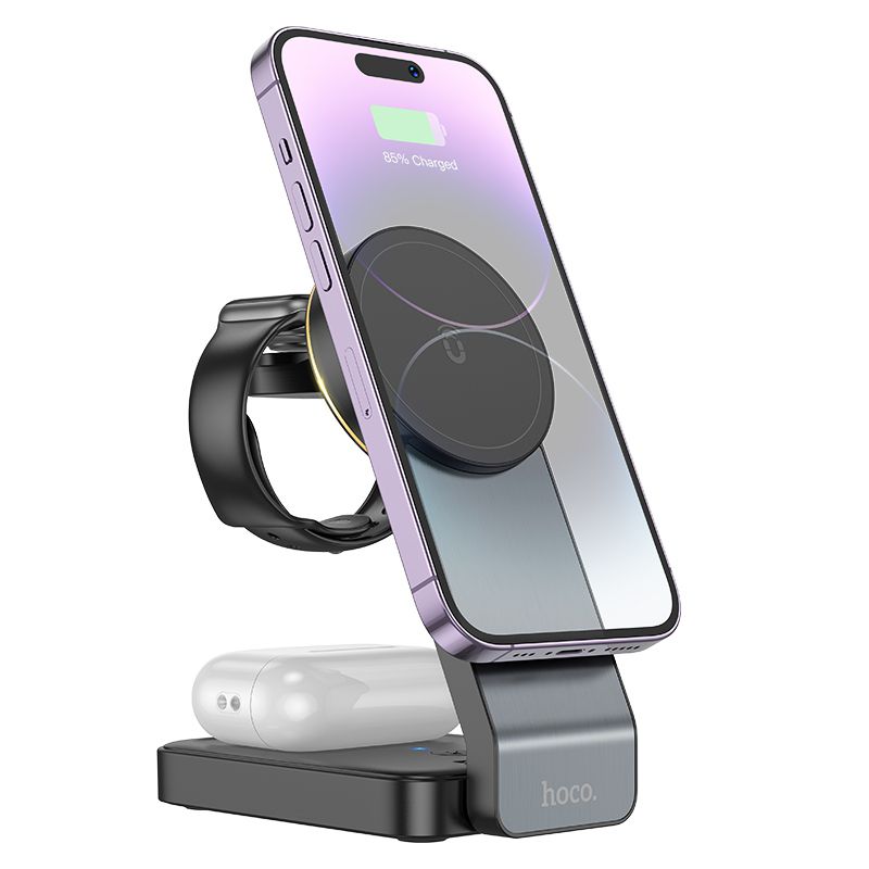 Hoco CQ3 15W Motorcycle Folding 3 in 1 Magnetic Fast Wireless Charger