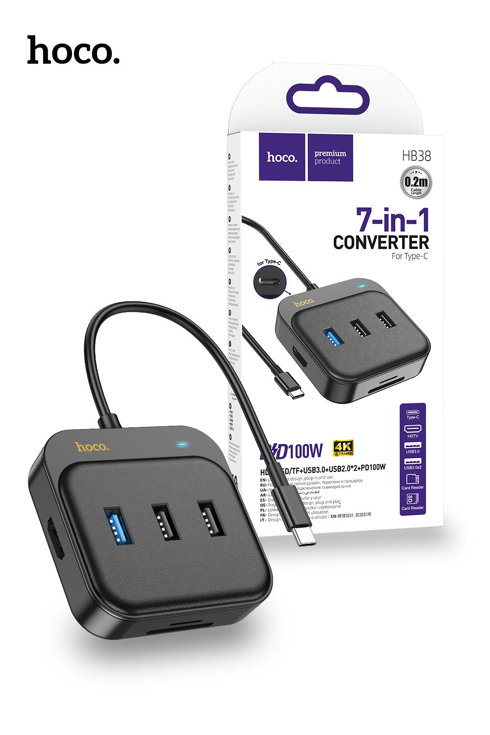 Hoco HB38 PD100W Easy link 7-in-1 Multiport Adapter HDMI SD TF 4USB