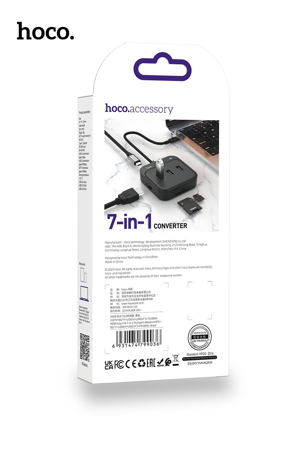 Hoco HB38 PD100W Easy link 7-in-1 Multiport Adapter HDMI SD TF 4USB