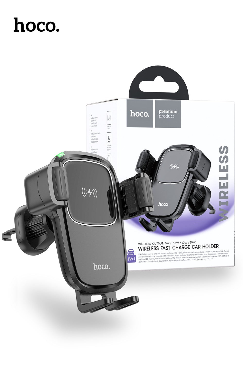 Hoco HW1 Pro 15W Fast Wireless Charger Air Vent Car Holder