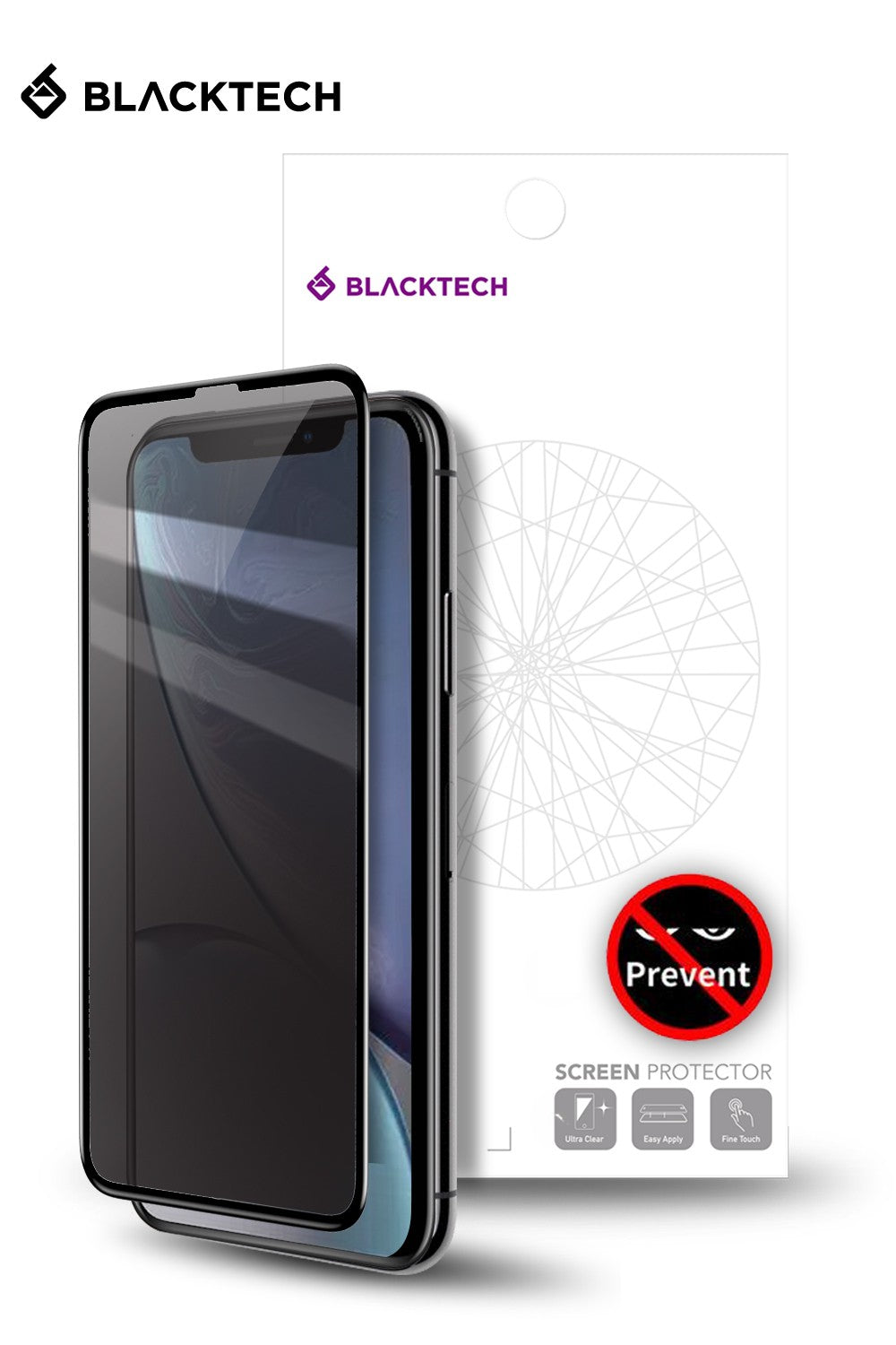 BLACKTECH iPhone Privacy 9D Full Cover Tempered Glass for Catch