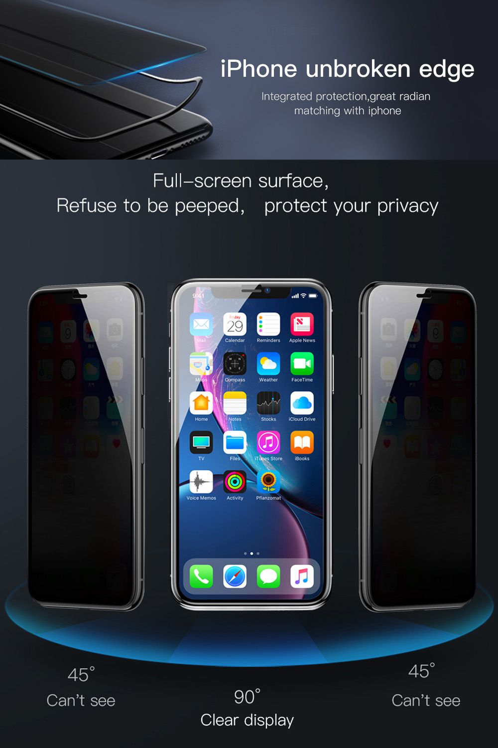 BLACKTECH iPhone Privacy 9D Full Cover Tempered Glass for Catch