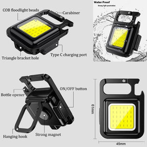 LED COB Lantern Multifunctional Pocket Work Light Rechargeable Flashlight Keychain Lights 4 Modes for Outdoor Camping