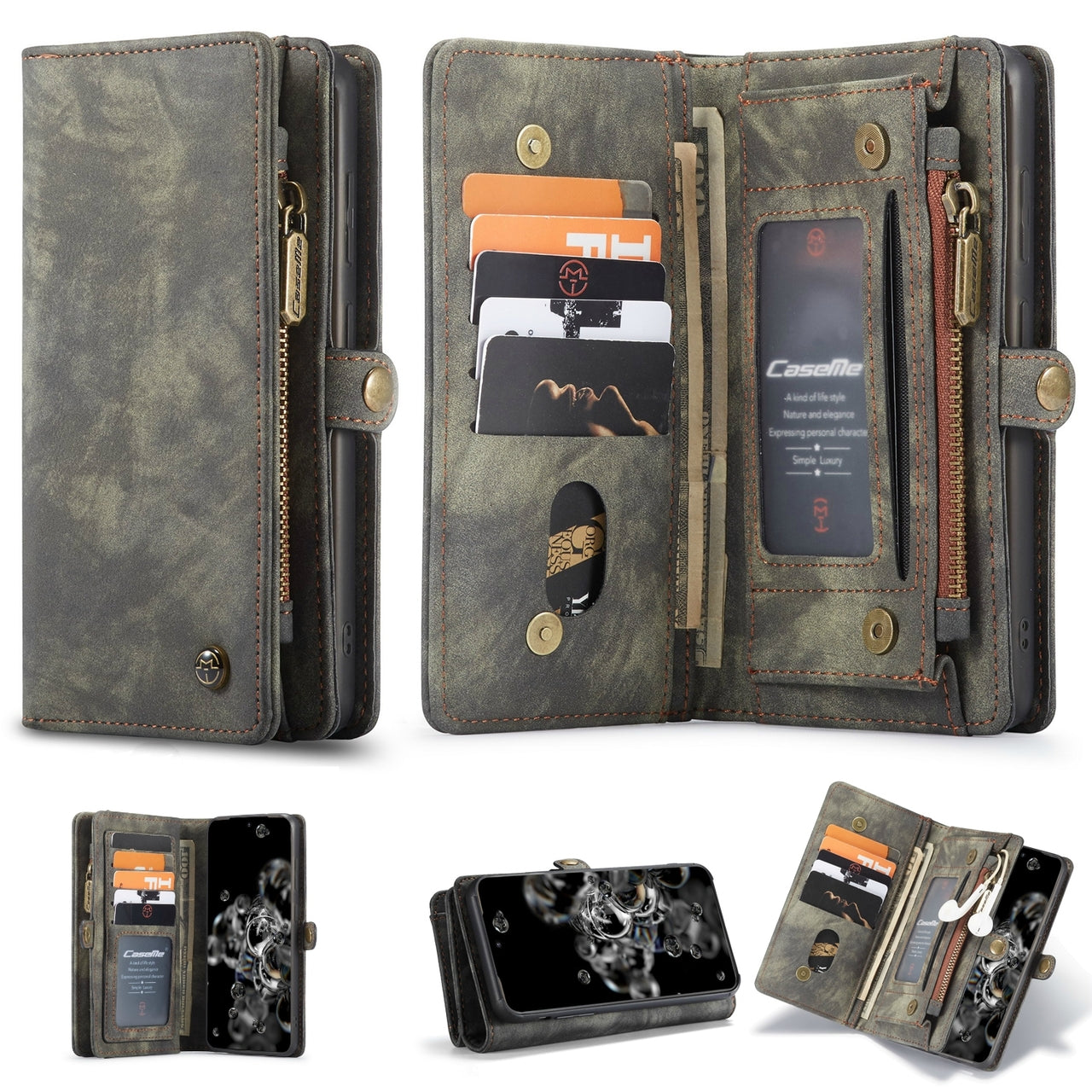 CaseMe iPhone Detachable Case Leather Zip Wallet Cover Apple