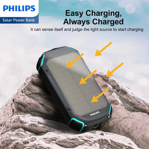 Philips 10000mAh Portable Solar Power Bank Supports Fast Charging Of Multiple Devices DLP7725N