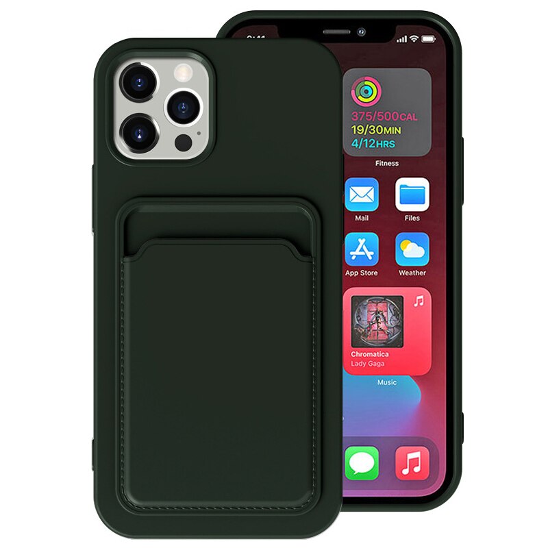 Defender Liquid Silicone & Hard Case Protection Drop Proof Tough Case with Card Holder for iPhone