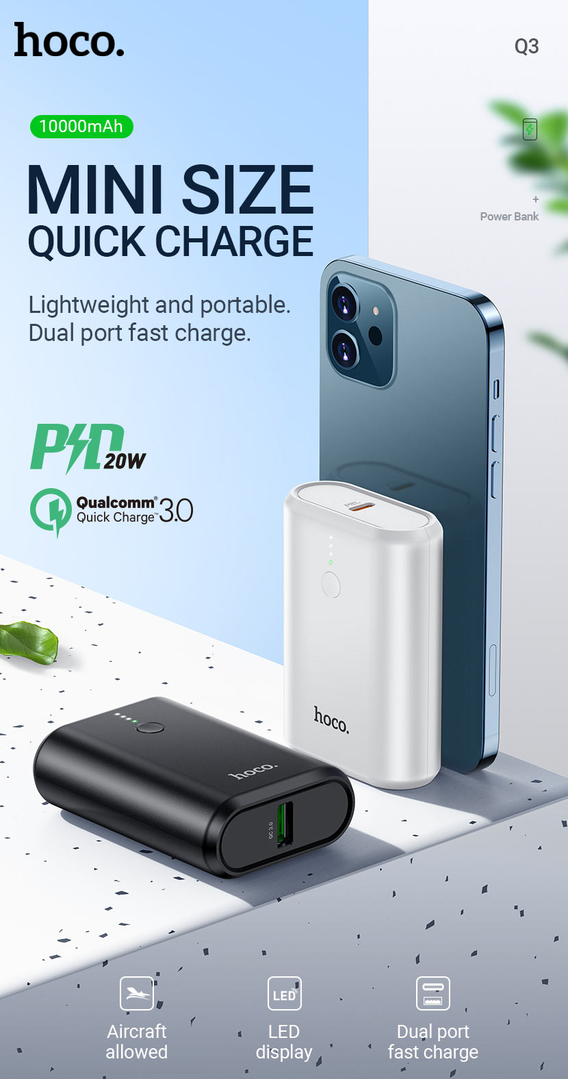 Hoco Q3 PD20W QC3.0 Fast Charging Mini Power Bank 10000mAh