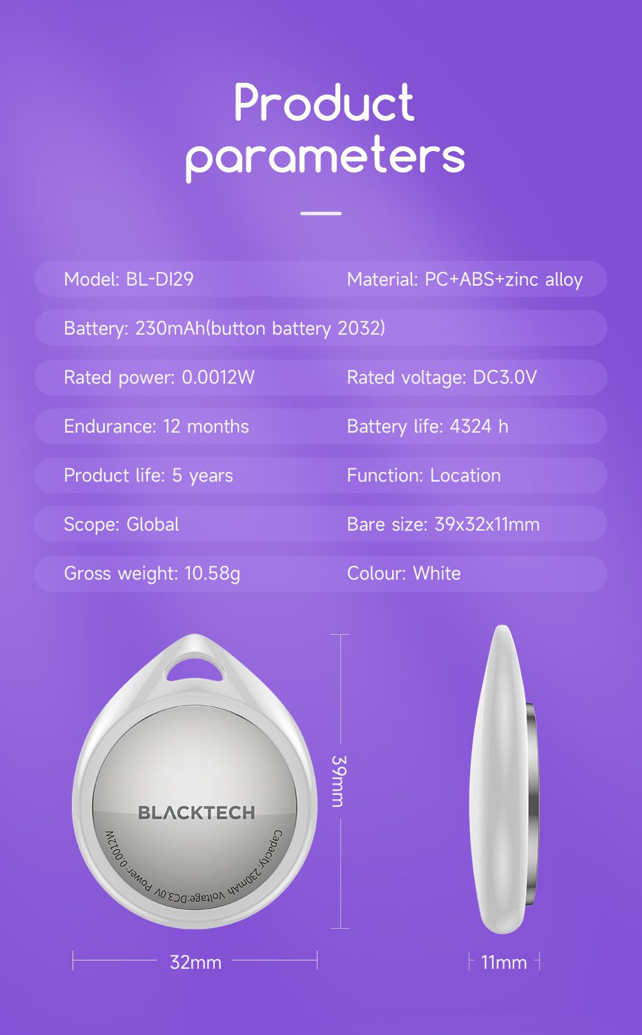 BLACKTECH BL-DI29 iTag Anti Lost Tracker