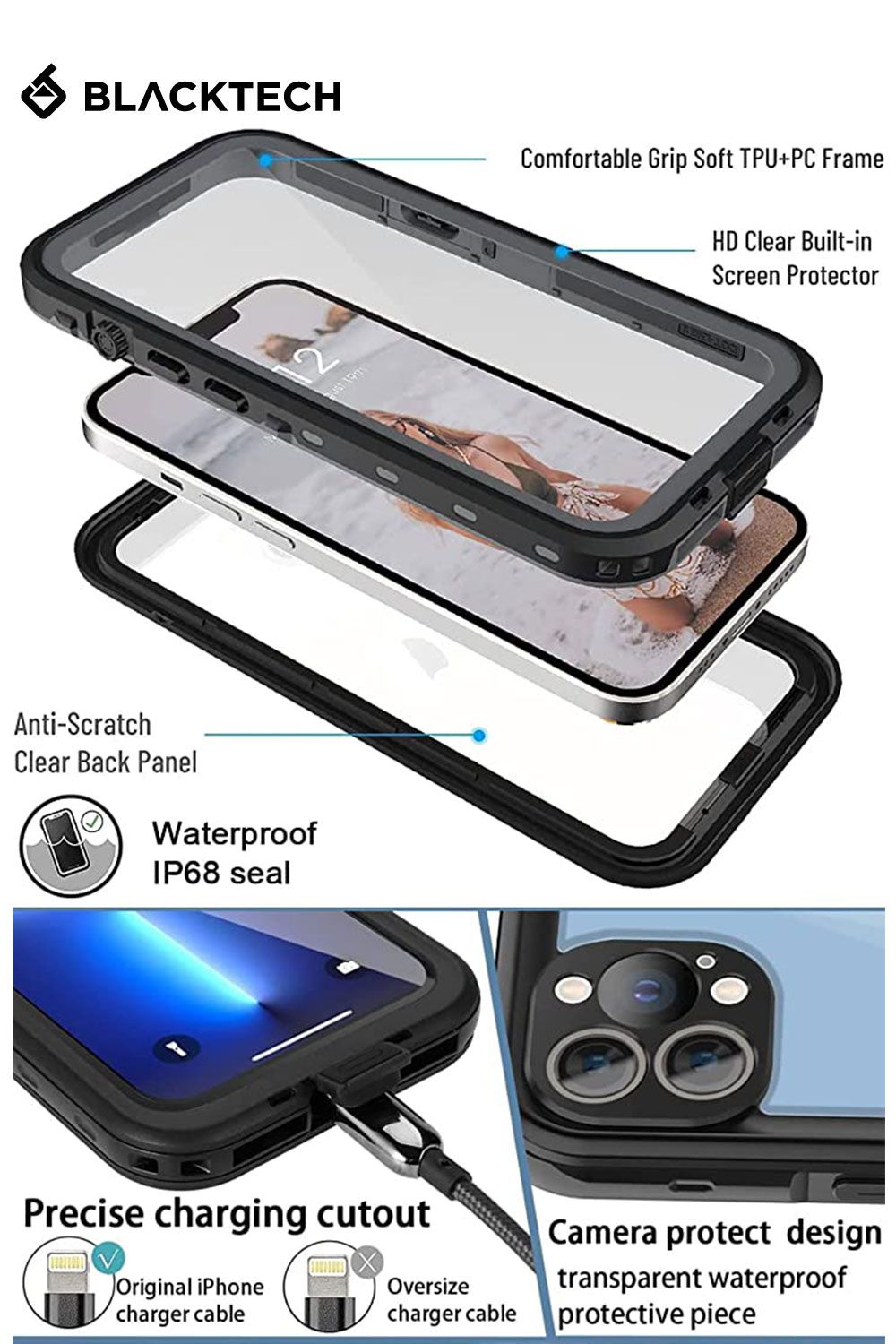 BLACKTECH Apple iPhone Waterproof With Magnetic Ring - Black