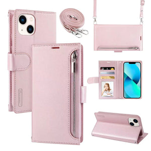iPhone Hanman Zipper Case with Card Holder Wallet for Women with Strap, Cross-body Necklace Lanyard Shoulder Strap
