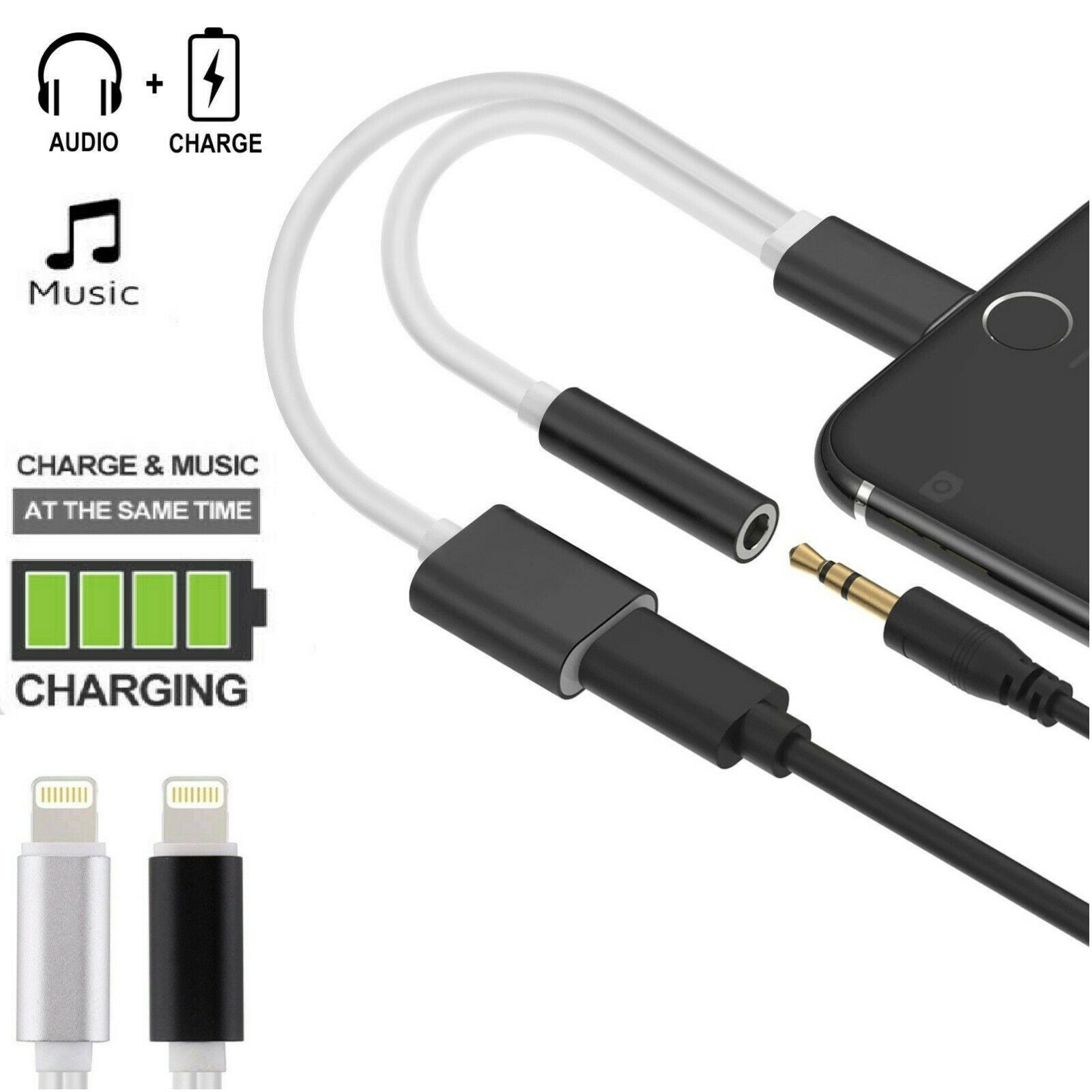 Lighting to 3.5mm Headphones Jack Adapter with Charging ??For Music Only