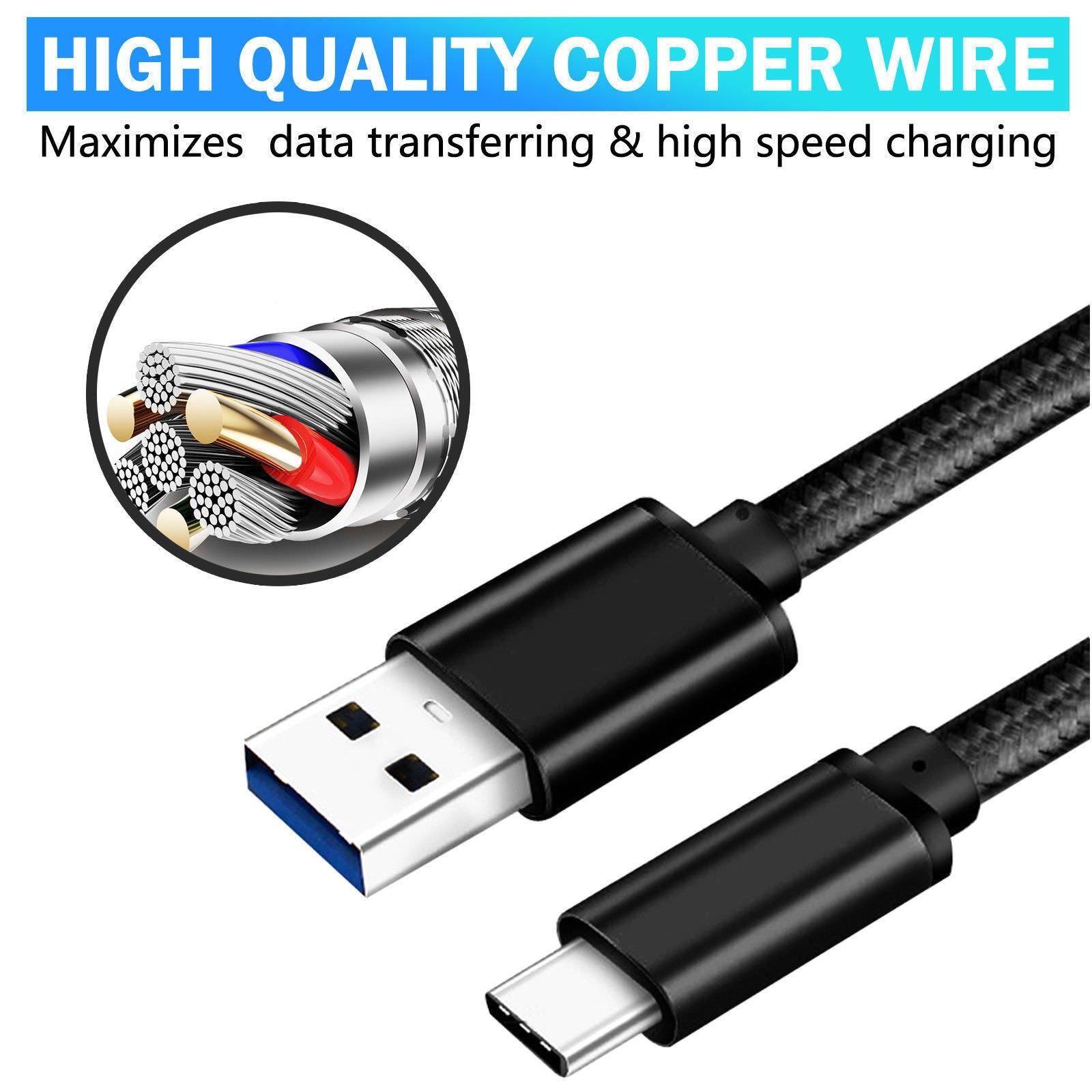 Premium Strong Metal Braided Type C to USB Cable