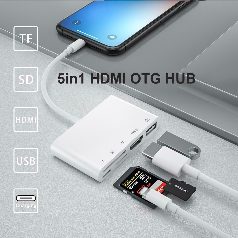 Lightning 5 in 1 OTG 1080P HDMI Cable USB SD TF Card Reader Digital AV TV Adapter